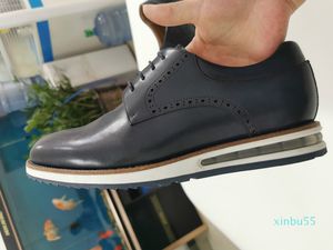 2021 Mäns Bekväma Leather Shoes Toe Lined Canvas Factory-Footwear Berömd Designer Lyxiga Sneakers Lace-up Tights, Air Soled Blue