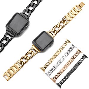 Singelrad Denim Chain Straps Stainless Steel Bracelet Band Watchbands för Apple Watch Iwatch Series SE Storlek mm