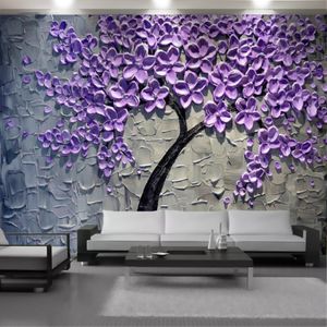 3D geprägte lila Blumen Tapete Tapeten Wohnzimmer Schlafzimmer Küche Interieur Home Decor Malerei Wandbild Tapeten
