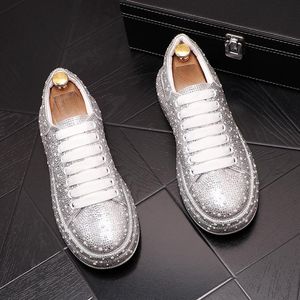Luxuriöse Designer-Schuhe mit schwarzen Diamant-Strasssteinen und Spikes, modische, dicke Unterseite, Schnürschuhe für Hochzeit, Party, Fahren