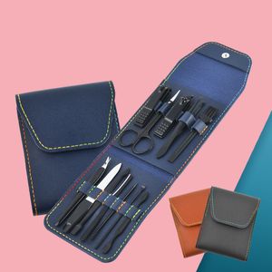 Wholesale 12pcs Foldable Grooming Manicure Set With Scissor Eyebrows Tweezer Dead Skin Cutter Portable Leather Bag Stainless Steel Nail Clippers Kit