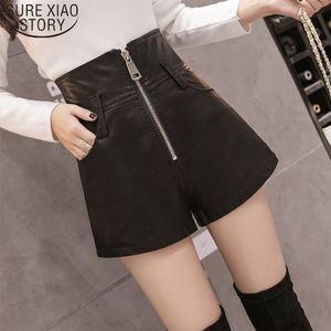 Spring Black Sexy PU Leather Shorts Casual Fashion Autumn Winter shorts High Waist Plus Size Pocket trousers 7747 210510