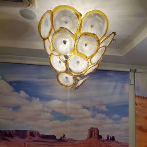 Gold Wisiorek Lampy Kreatywny Kryształowy Żyrandol Salon Ręcznie Dmuchane Szklane Płyty Światła Do Restauracji Dekoracja domu 36 cali