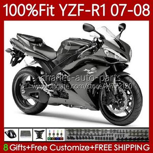 Kit carenature OEM per YAMAHA 100% Fit YZF-R1 YZF1000 YZF R1 2007-2008 Corpo 91No.156 YZF-1000 YZF R 1 1000 CC YZFR1 07 08 1000CC 2007 Grigio lucido 2008 Stampo ad iniezione Carrozzeria