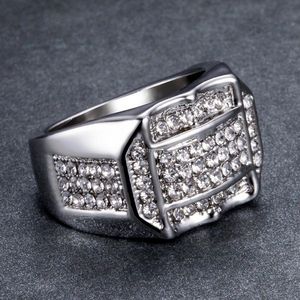 Full Crystal Gold Hip Hop Diamond Cluster Pierścienie Klastrowe Out Band Pierścień dla kobiet mężczyzn w stylu motocyklowym biżuteria Will i Sandy