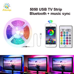 Bluetooth TV Background Strip Light 16.4ft USB 5050 Flexible Color Changing Music Play LED PC Backlights with Controller