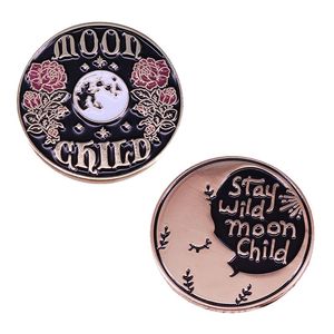 Pins, broscher Stay Wild Flowers Moon Child Button Enamel Brosch Pins Badge Lapel Pin Collar Jeans Jacket Mode Smycken Tillbehör