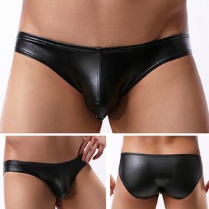 Männer Slips Kunstleder Suspensorium Tanga Stretch Slips Sissy Pouch Höschen Unterwäsche Schwarz Niedrige Taille weiche Männliche Unterhose heißer