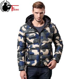Mäns Bomull Polded Down Jacket Camouflage Militär Parka Camo Zipper Hoodie Höstrock Manlig Army Style Casual Red Blue Green 210518