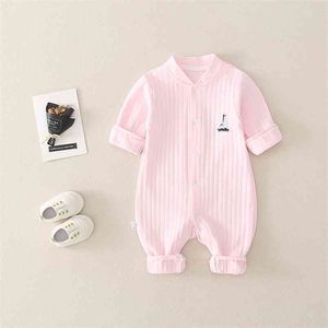 Vår och höst Baby Ship Applique Solid Jumpsuit för Unisex Casual Jumpsuits 210528