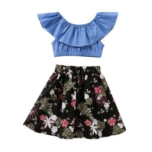 Dantel Kolsuz Yelek + Çiçek Etek 2 ADET Bebek Kız Giysileri Set Çocuk Yaz Moda Kıyafetler