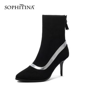 SOPHITINA Heeled Ankle Boots For Women Fashion Bootie Zipper Short Plush Warm Shoes Autumn Winter Women's Shoes PO763 210513