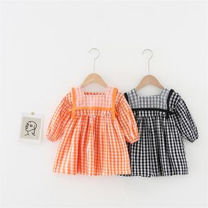 Ins Baby Mädchen Kleider Kleider Frühling Fall Kinder Plaid Print Große Umdrehung Kragen Langarm Kind Elegant Prinzessin Kleid 1869 y2