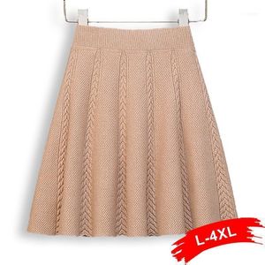 Plus Größe Gestrickte Mini Regenschirm Röcke 4XL Frauen Herbst Frühling Dame Plissee Hohe Taille A-Line Über Knie Elastische Stricken rock1