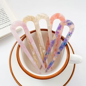 Fashion U-Shaped Hairpin Hair Fork Trendy Acetic Acid Material Hair Clip Headwear Accessories for Women Girls Retro Jewelry Gift