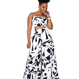 Classic Black White Trendy Chic Printed Beach Holiday Two Piece Club Outfits Women Vest Crop Top Wide Leg Pants Lounge Wear 210525