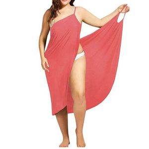 Oufisun Summer Sexy Spaghetti Strap Backless Wrap Dress Solid Color Women Casual Plus Size Beach Women's es 210517