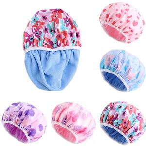 Mode Frauen Floral Bedruckte Wasserdichte Stoff Dusche Hüte Doppel Schicht Satin Waschen Haare Motorhaube Haarpflege Schlummertrunk