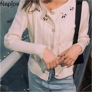 Autumn Casual Single-breasted Solid Color Knitted Cardigan Women Loose Round Neck Sweater Jacket 1F308 210422