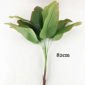 82cm 9リアス熱帯の人工バナナツリー大ヤシの葉リアルタッチプラスチック植物の枝グリーンココナッツ葉の家210624