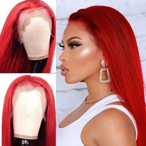 18-28inch Red Color Long Brazilian Lace Front Wig Silky Straight Heat Resistant Glueless Syntheitc Wigs for Black White Women Cosplay Daily Party