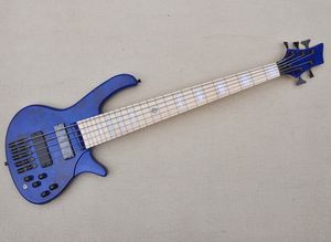 5 strängar Navy Blue Electric Bass Guitar med Burl Maple Faneer, Maple Fretboard, 24 Frets