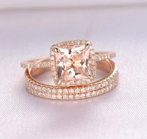 Bröllopsringar 3 PCS Ring för kvinnor Romantiskt parti Kort klassisk multicolor Mini Cubic Zirconia Rose Gold Color Fashion Jewelry