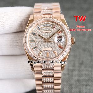 TW New 36mm 2836 Movimento automatico da donna in oro rosa Orologio m128345rbr-0043 Quadrante Gypsophila con zaffiro sfumato arcobaleno Orologi moda donna