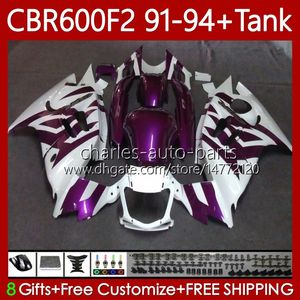 Corpo + Tanque para Honda CBR600 CBR 600 F2 FS CC 600F2 91 92 93 94 Bodywork 63No.69 CBR600F2 CBR600FS 600cc Roxo Branco 1991 1992 1993 600FS CBR600-F2 91-94 Fairings Kit