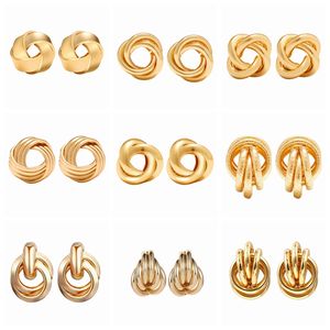 9 par böhmiska retro stora spiral sårring studs cirkulära tribal örhängen kvinnligt guld