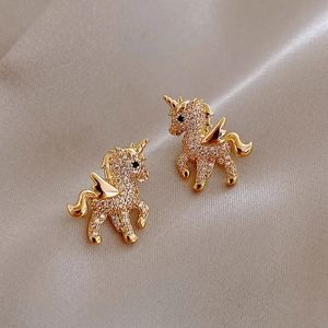 2021 New Cute Animal Charm Stud Earrings for Women Temperament Horse Kitten Owl Pearl Rhinestone Earring Girls Birthday Party Jewelry
