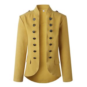 Autumn Crop Jacket Women Korean Boyfriend Cape Fashion Button Suit Long Sleeve Yellow Woman Casual Female 210428