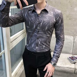 Британский стиль Slim Fit Camisa Maskulina Мужские рубашки с длинным рукавом Streetwear Платье Рубашки Социальная партия Блуза Мужская одежда Chemise 210527