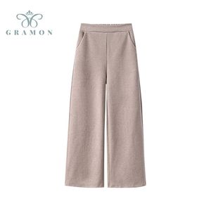 Breite Beinhosen Plus Größe Herbst Winter Frauen Kleidung Hohe Taille Dicke Baggy Hosen Koreanische Mode Lose Übergroßen Pantalones 211115