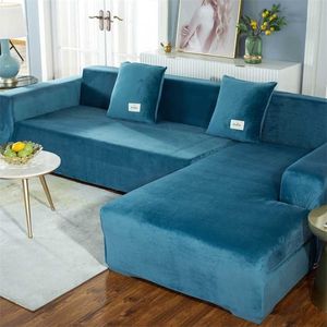 Elastic Plush Sofa Covers for Living Room Velvet Corner Armchair Couch Cover Sets 2 and 3 Seater L Shape Furniture Slipcover 211116