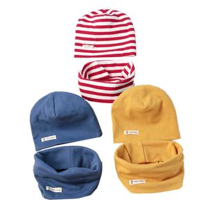 秋冬コットンニット子供の帽子カラー2セット男の子と女の子の帽子ベビーソリッドカラースカーフキャップツーピース