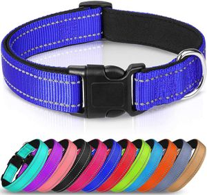 Collare per cani riflettente, 12 colori, morbido collare per animali in nylon traspirante imbottito in neoprene regolabile per taglia piccola, media, grande, extra grande