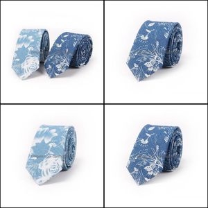 Neck Fashion Aessoriesneck Ties 6.5Cm Tie For Men Leisure Denim Printing Wedding Women Skinny Casual Long Blue Neckties Custom Logo1 Drop De