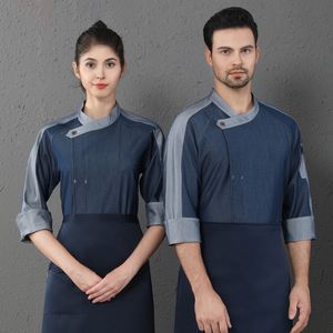 Cook Men Shirts Unisex Chef Uniform Patchwork 3/4 Sleeve Food Service Restaurant Kitchen Bakery Chef Jackets