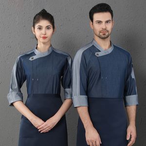 Cook Men Shirts Unissex Chef Uniforme de retalhos de retalhos 3/4 manga Serviço de alimentação Restaurante Cozinha Jaquetas de Chef Chef