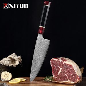 Xituo 8 pollici Butcher Nakiri Coltello Giapponese 67layer Damasco Samurai in acciaio Coltello da cucina in resina Maniglia in resina Coltelli da cuoco Cloaver Putlery