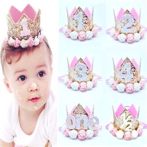 Eerste verjaardagsfeest Decoratieve hoeden prinseskronen baby nummers Haaraccessoires voor kinderen