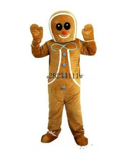 Maskottchen CostumScartoon Weihnachten Karneval Lebkuchen Mann Maskottchen Kostüm Lange Pelz Kleid Anzug