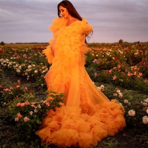 Bright arancione tulle Prom Dresses Abiti maternità per foto sparare a lungo sheer sexy sexy gravidanza abiti da sposa abiti personalizzati