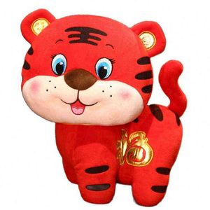 Super bonito chinês mascote tigre pelúcia brinquedo recheado tang terno trazer brinquedos de boneca de tigre afortunado para crianças ano novo mascote boneca y211119