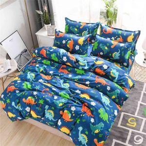 Tecknad dinosaur barn barn sängkläder set 4 stycken Duvet Cover Set Girl Boy Cute Kawaii Quilt Cover Bed Sheet Lock Pillowcase H1115