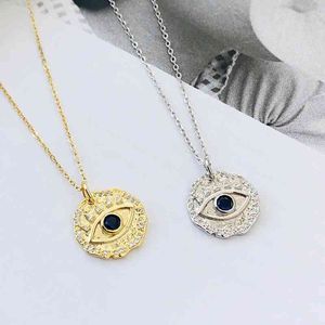 Monety Evil Eye Naszyjnik Kobiety Blue CZ 925 Sterling Silver Oświadczenie Naszyjniki Wisiorki Choker Chain Turkish Biżuteria