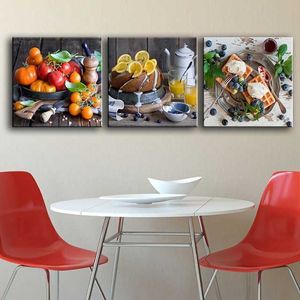 モダンキャンバスアートフルーツケーキ食品ポスター3個 セットプリント絵画キッチン家の装飾壁の写真x0726