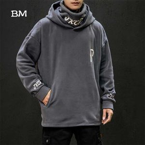 Zima z kapturem Streetwear Fashions Flocking High Collar Hoodie Koreański styl szczotkowane Ubrania Mężczyźni Hip Harajuku Bluzy 211014