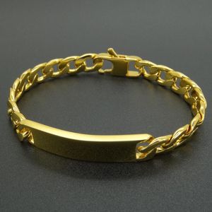 Goldfarbene Armbänder, 20,3 cm, 100 % Edelstahl, 9 mm Breite, ID-Stab, Panzerkette, kubanische Kette für muskulöse Männer und Frauen, Link,